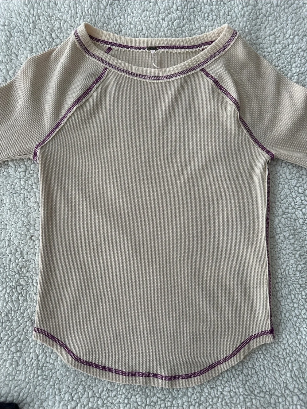 Free People She's Reversible Cuff Thermal Tee Neutral Beige Size M